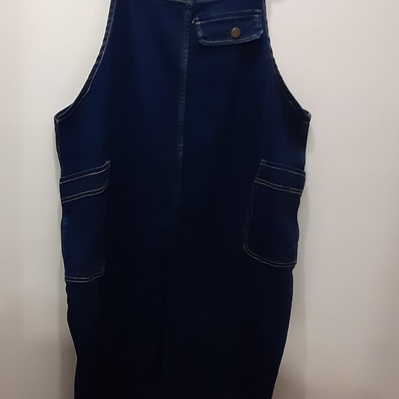 Oversized Blue Jean Overalls Straight Legs Size 2X-3X Dark Blue - Picture 2 of 5